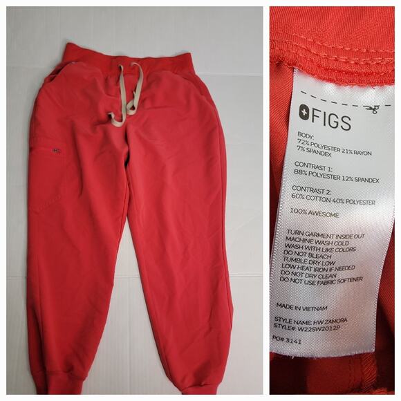 Figs Pants - Figs Scrub Pants Womens Large Petite L/P Zamora Jogger High Waist Red